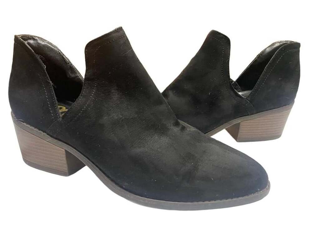 Fergalicious Westin Ankle Boots Size 9.5M Black Suede Cutout Block Heel